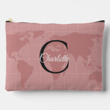 Carte du monde rose personnalisée Monogramme Luxe