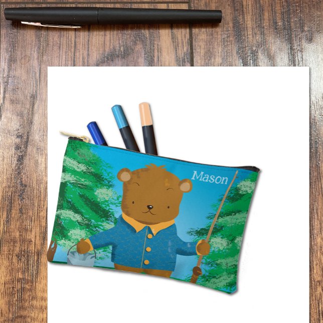 Pochette À Accessoires Carton mignon Brown Ours Kid Poche (Cartoon brown bear kid pencil pouch with name .)