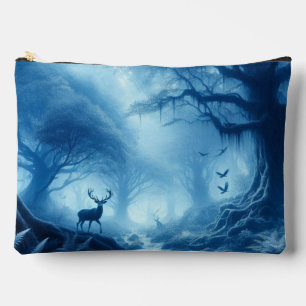 Pochette À Accessoires Cerf dans une forêt sombre de brume bleue