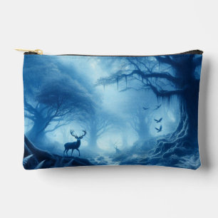 Pochette À Accessoires Cerfs dans une forêt sombre de brume bleue