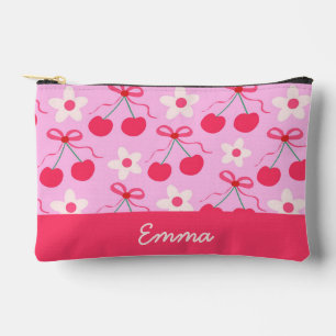 Pochette À Accessoires Cerises Coquettes avec Rubans Rouges et Fleurs per