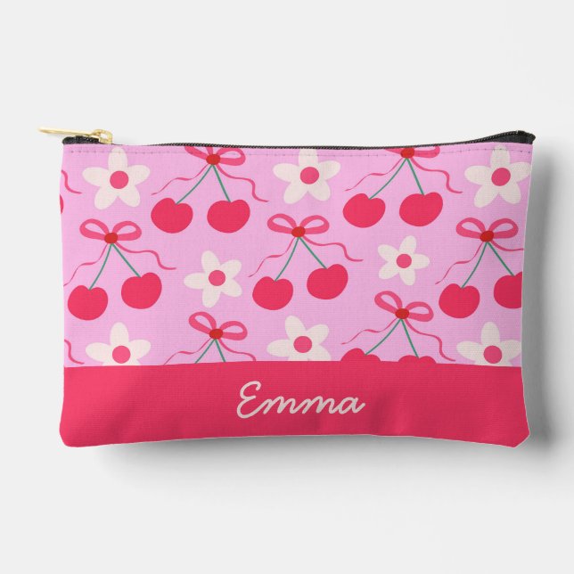 Pochette À Accessoires Cerises Coquettes avec Rubans Rouges et Fleurs per (Recto)