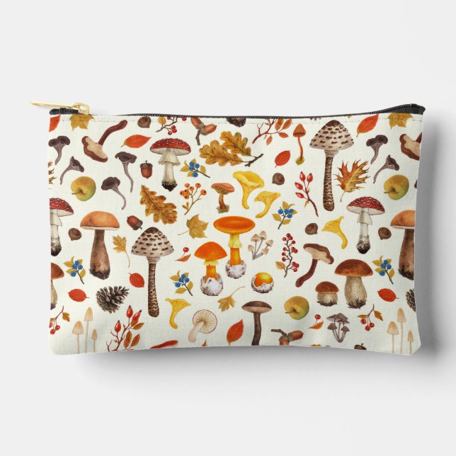 Pochette À Accessoires Champignons sauvages sur blanc (Recto)
