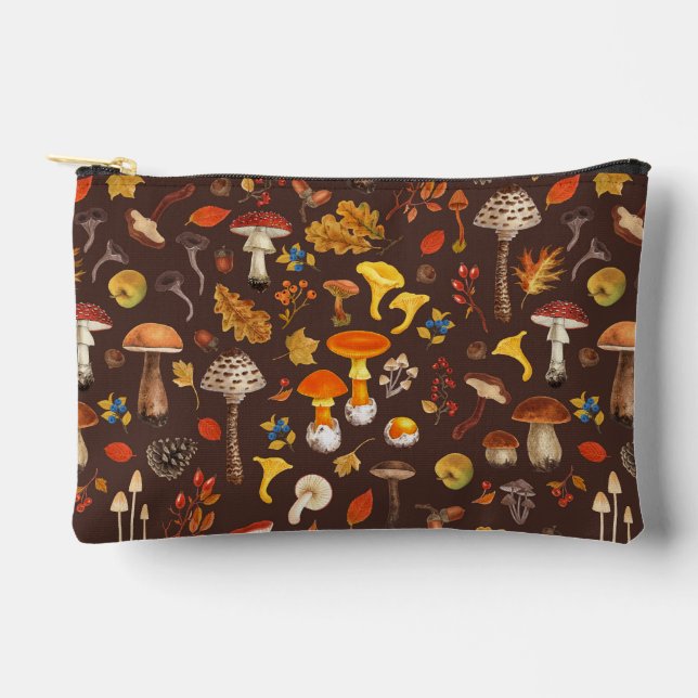 Pochette À Accessoires Champignons sauvages sur brun (Recto)