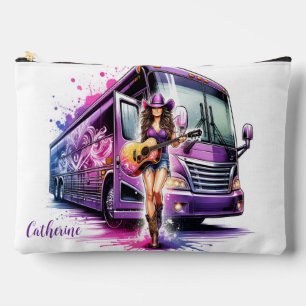 Pochette À Accessoires Chanteur Cowgirl avec Guitare et Tour Bus Custom