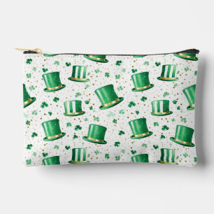 Pochette À Accessoires Chapeaux verts dorés de luxe et trèfles blancs