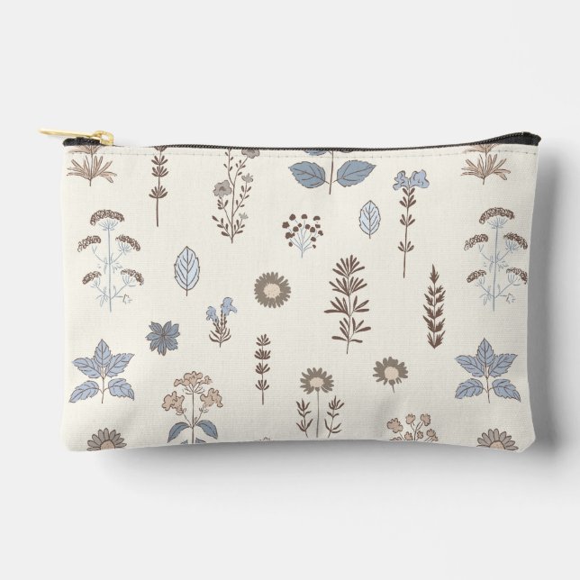 Pochette À Accessoires Charme botanique Bleu Brown Impression Couper légè (Recto)