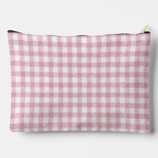 Pochette À Accessoires Charme Gingham Rose et Blanc Velouté (Verso)