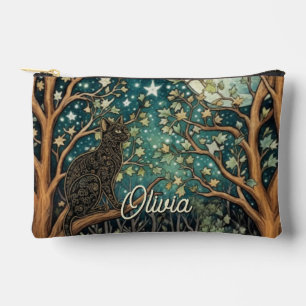 Pochette À Accessoires Chat boho ciel nocturne étoilé forêt boisée