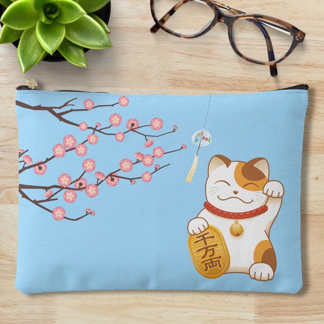 Pochette À Accessoires Chat chanceux japonais, Calico Maneki Neko (Créateur téléchargé)