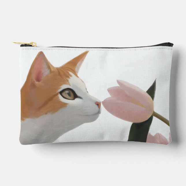 Pochette À Accessoires Chat Curieux Floral de Printemps (Recto)