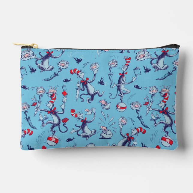 Pochette À Accessoires Chat Dans Le Casquette | Motif bleu (Recto)