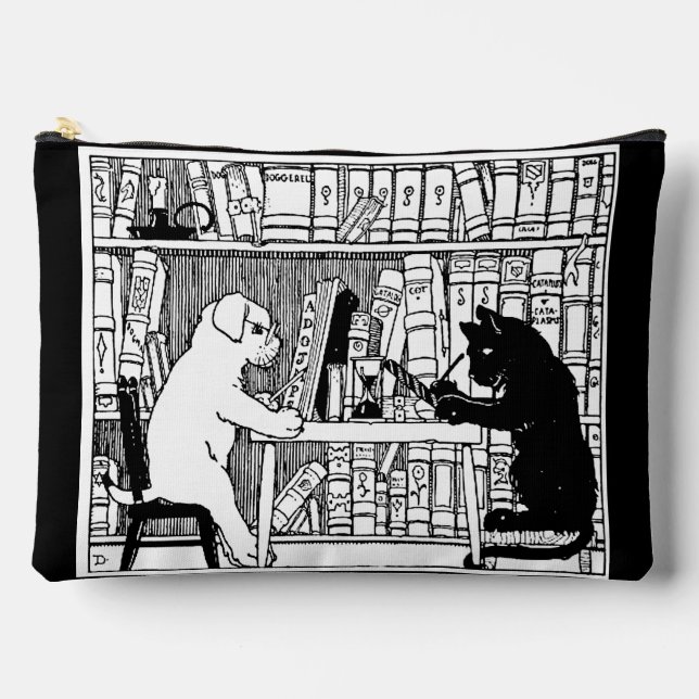 Pochette À Accessoires Chat et chien dans la bibliothèque (Recto)
