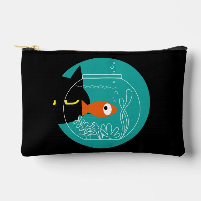 Pochette À Accessoires Chat et Poisson - Kuro Catto + Kin-chan (Recto)