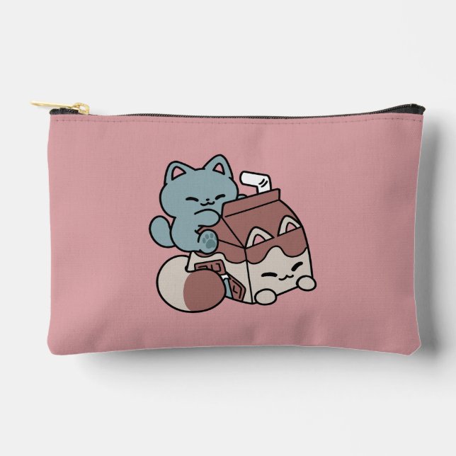 Pochette À Accessoires Chat Mignon Lait Chocolat – Boisson Confortable et (Recto)