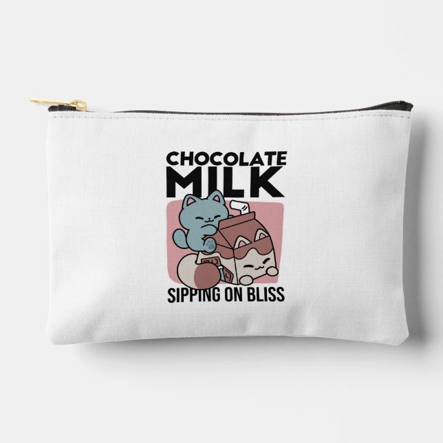 Pochette À Accessoires Chat Mignon Lait Chocolat – Boisson Confortable et (Recto)