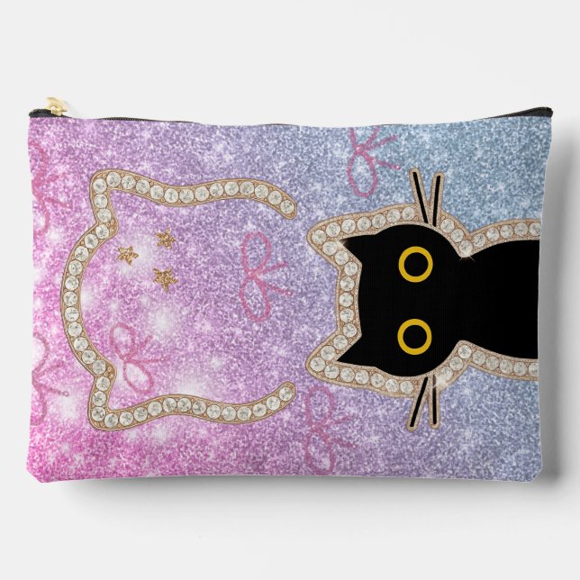 Pochette À Accessoires Chat noir caché qui regarde discrètement Amoureux  (Recto)