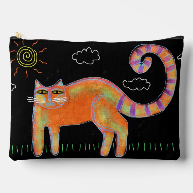 Pochette À Accessoires Chat orange avec Sun Abstrait Art (Recto)