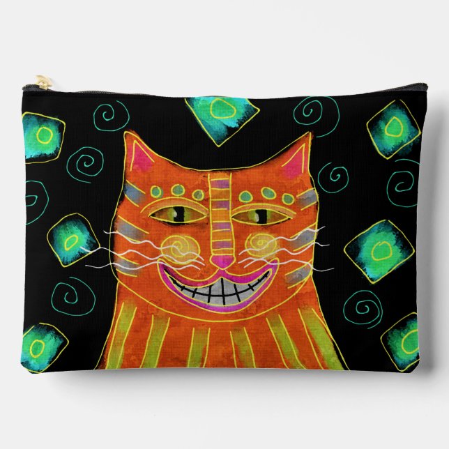 Pochette À Accessoires Chat orange souriant Art Abstrait (Recto)