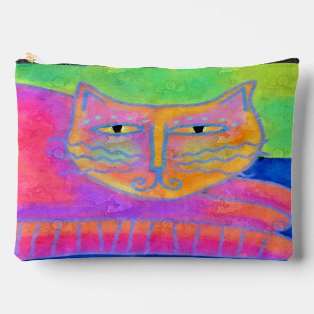 Pochette À Accessoires Chat rose chaud Art Abstrait (Recto)