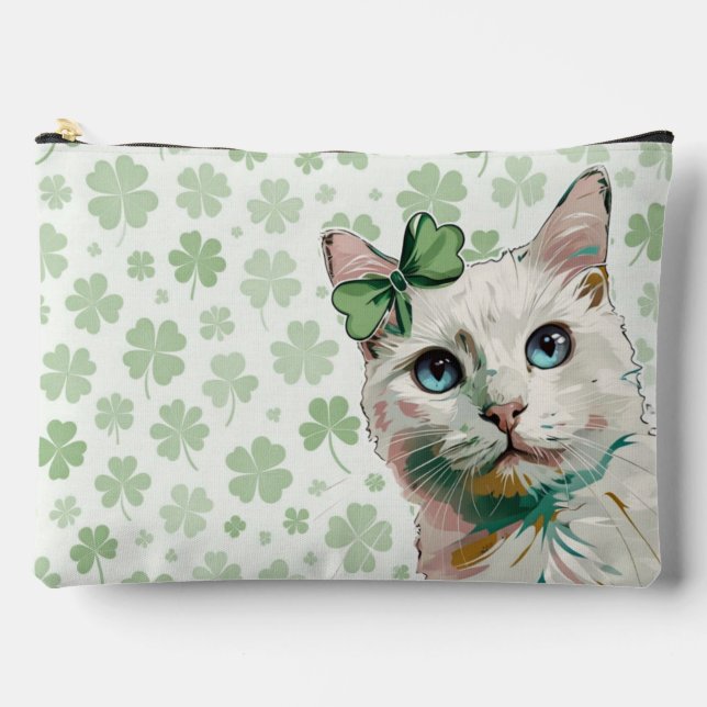 Pochette À Accessoires Chat shamrock aux yeux bleus (Recto)