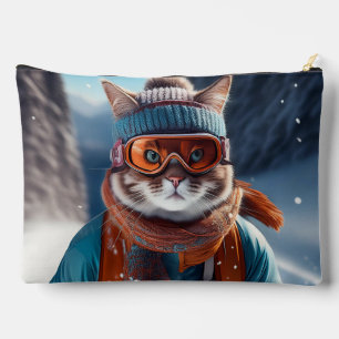 Pochette À Accessoires Chat Ski sur les alpes enneigées