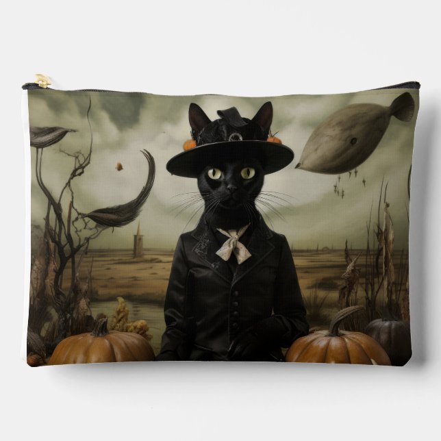 Pochette À Accessoires Chat sorcière avec citrouilles  (Recto)