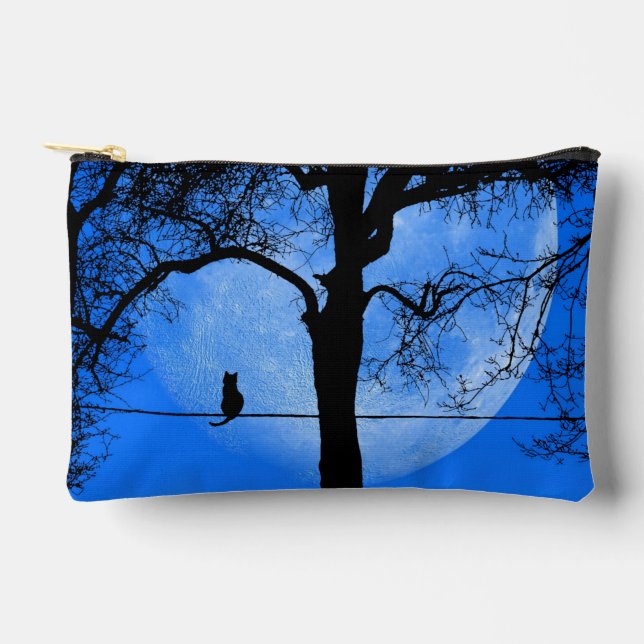 Pochette À Accessoires Chat sur une lune bleue fil (Recto)