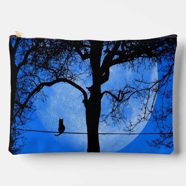 Pochette À Accessoires Chat sur une lune bleue fil (Recto)