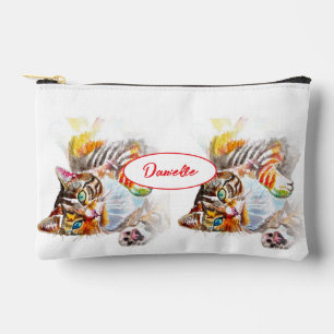 Pochette À Accessoires Chat Tigre Peinture Aquarelle Filles