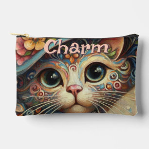 Pochette À Accessoires Chat Whimsical avec un Casquette Floral Personnali