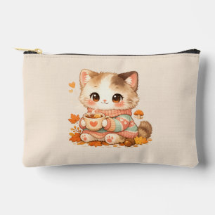Pochette À Accessoires Chaton pull automnal Kawaii – Thé d'automne cosy