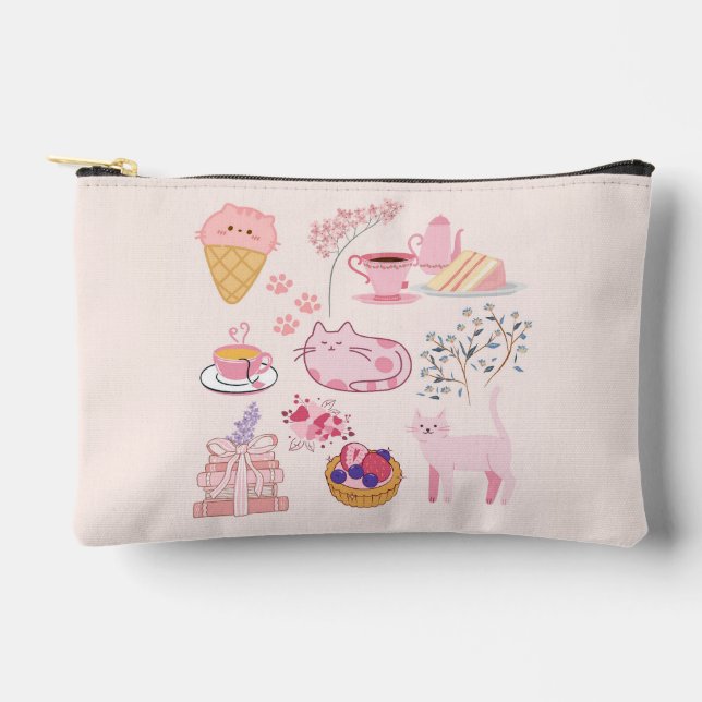 Pochette À Accessoires Chats de thé rose vif (Recto)