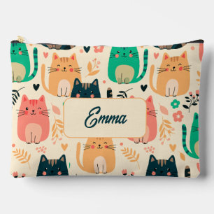 Pochette À Accessoires Chats mignons et motif floral personnalisable pour