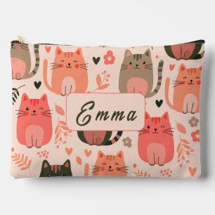 Pochette À Accessoires Chats mignons et motif floral personnalisable pour