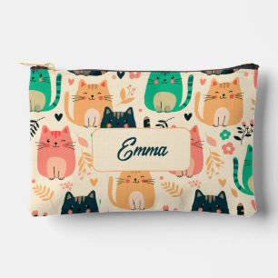 Pochette À Accessoires Chats mignons et motif floral personnalisable pour