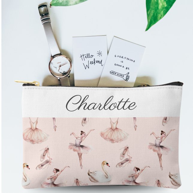 Pochette À Accessoires Chaussures Ballerina Pink Ballet Nom personnalisé (Créateur téléchargé)