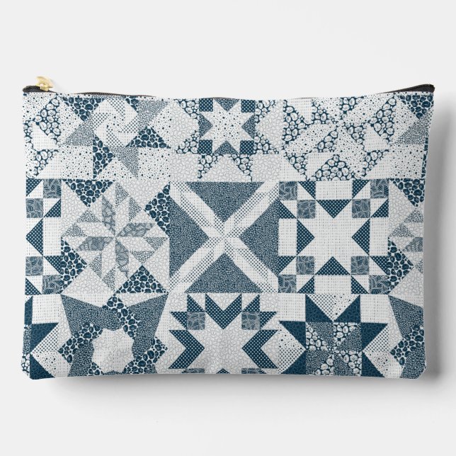 Pochette À Accessoires Cheater Traditionnel Patchwork Stars Quilt Blue (Recto)