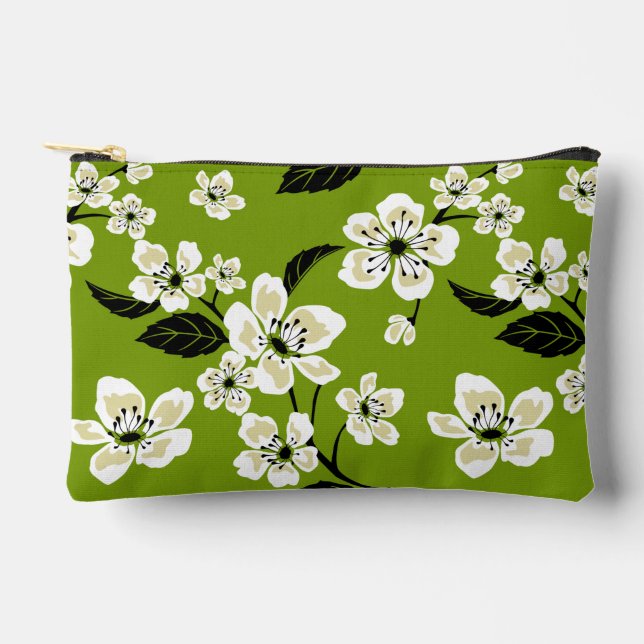 POCHETTE À ACCESSOIRES CHERRY BLOSSOM - MOTIF SAKURA À MATCHA GREEN (Recto)