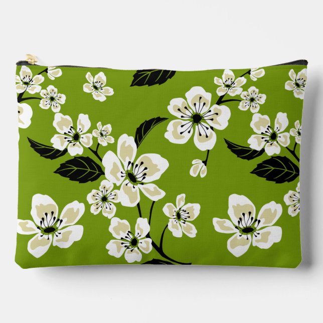 POCHETTE À ACCESSOIRES CHERRY BLOSSOM - MOTIF SAKURA À MATCHA GREEN (Recto)