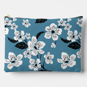 POCHETTE À ACCESSOIRES CHERRY BLOSSOM - MOTIF SAKURA EN BLEU FUMÉ