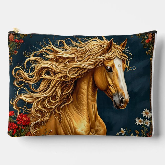 Pochette À Accessoires Cheval doré à la crinière ondoyante (Recto)