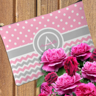 Pochette À Accessoires Chevron à pois gris rose