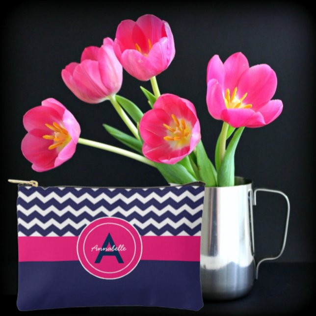 Pochette À Accessoires Chevron bleu foncé rose (Créateur téléchargé)