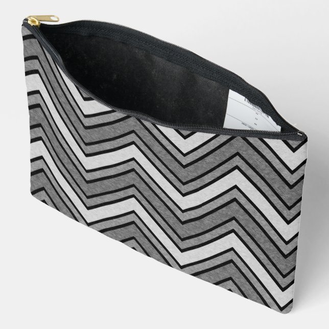 Pochette À Accessoires chevron croquis gris et noir (Ouvrir)