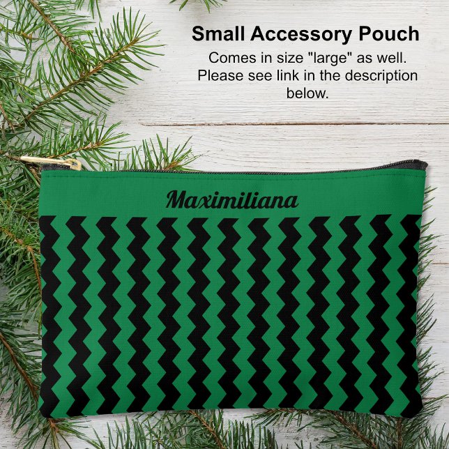 Pochette À Accessoires Chevrons verts et noirs - PETITE valise d'accessoi (Small Accessory Pouch - Green and Black Chevrons by Leapfroglisics Shop)