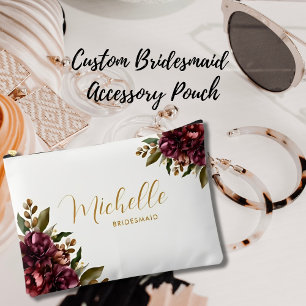 Pochette À Accessoires Chic Aquarelle Bourgogne Floral Bouquet Bridesmaid