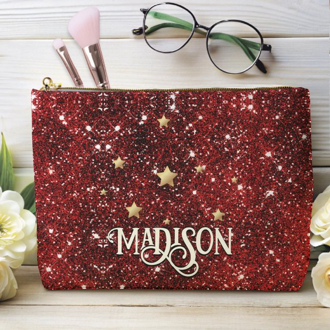 Pochette À Accessoires Chic blanc rouge noir parties scintillant monogram (Créateur téléchargé)