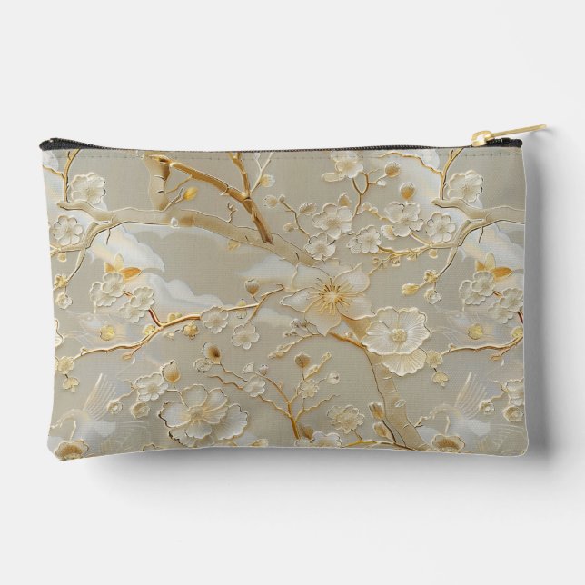 Pochette À Accessoires Chic crème or motif floral (Verso)