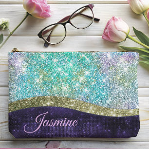 Pochette À Accessoires Chic irisé violet bleu faux parties scintillant mo